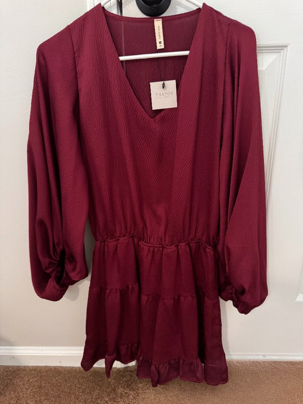 Tyche Burgundy Tiered Ruffle Mini Dress NWT Size M Balloon Sleeve